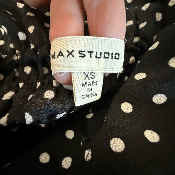Max Studio Black & White Polka Dot Jumpsuit – Smocked Waist, Ruffle Sleeves, XS - Picture 7 of 7